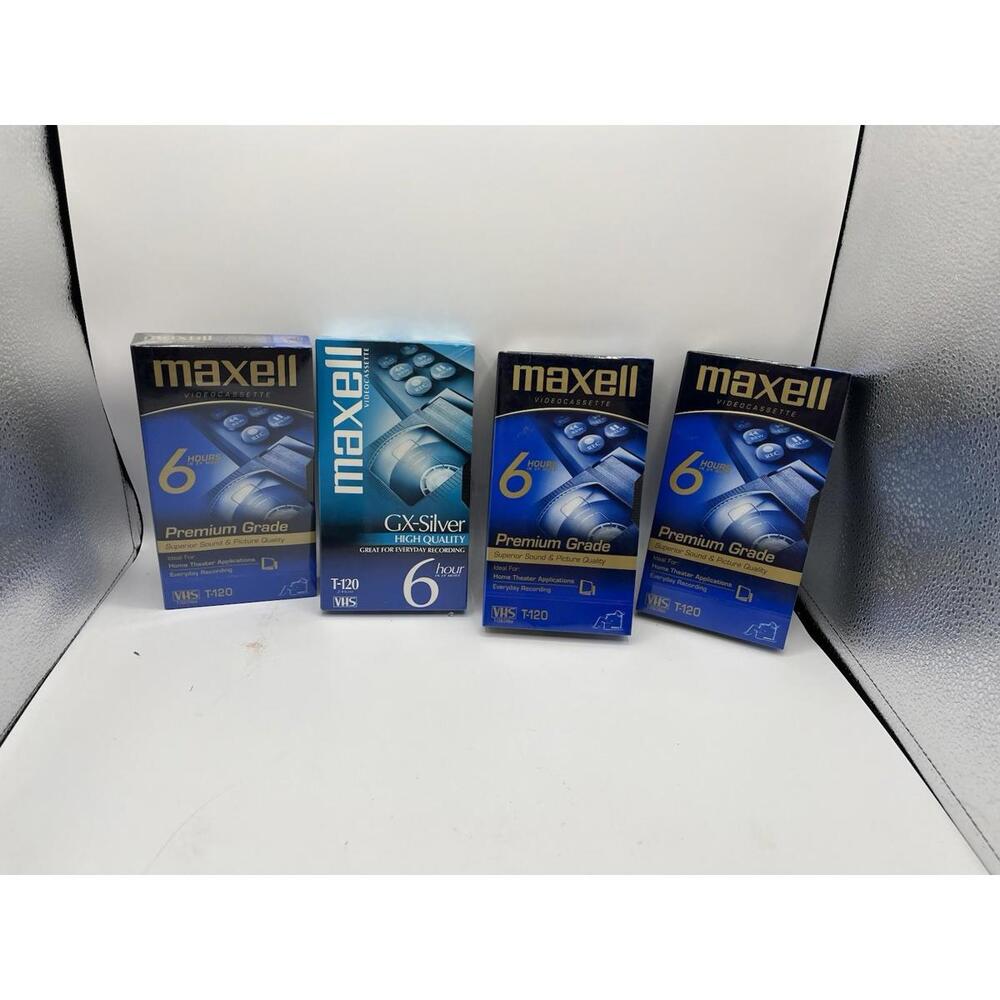 Lot Of 4 NEW MAXELL T-120 VHS 6 HOUR Video Cassette Tapes Standard Grade SEALED